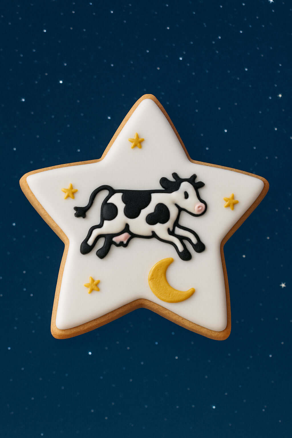 3 inch Star Metal Cookie Cutter creating a star-shaped cookie with a cow design on a blue background.
