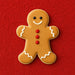 Gingerbread man cookie with a smile on a red background from a 3.5 inch Folk Gingerbread Boy Metal Cookie Cutter