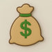Beige money bag with a green dollar sign on a beige background from a 3.5 inch Santa Potato Money Sack Metal Cookie Cutter