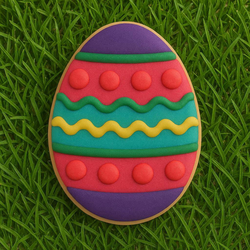 Colorful Easter egg cookie on grass from a 2.5 inch Easter Egg Metal Cookie Cutter