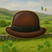 Brown bowler hat with a green landscape and Irish flag in the background from a 3.5 inch Derby Metal Cookie Cutter