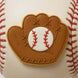 Baseball with a brown leather glove patch on a white background from a 3.5 inch Baseball Glove Metal Cookie Cutter