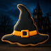 4 inch Witch's Hat Metal Cookie Cutter decorated cookie with black icing and yellow buckle, perfect for Halloween treats.