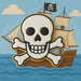 Pirate ship with skull and crossbones designed cookie on a blue background from a 3.25 inch Skull and Crossbones Metal Cookie Cutter