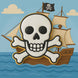 Pirate ship with skull and crossbones designed cookie on a blue background from a 3.25 inch Skull and Crossbones Metal Cookie Cutter