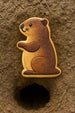 Cookie shaped like a groundhog on a sandy background from a 3.25 inch Groundhog Metal Cookie Cutter
