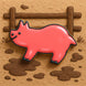 pink cookie shaped like a pig with a brown background from a 3.75 inch Pig Metal Cookie Cutter
