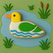 Decorative duck cookie on a green background with water and reeds from a 4.75 inch Loon Metal Cookie Cutter