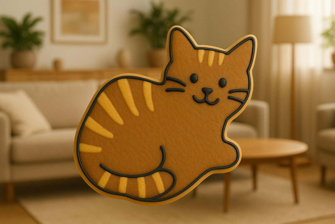 orange cat-shaped cookie in a living room setting from a 4 inch Cat Metal Cookie Cutter