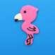 Pink flamingo toy cookie on a blue background from a 4 inch Cartoon Flamingo Metal Cookie Cutter