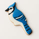 Cookie shaped like a blue jay bird on a white background from a 4.5 inch Cardinal Metal Cookie Cutter