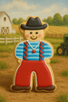 Cookie figurine of a farmer with a hat in a farm setting from a 4 inch Farmer Cowboy Metal Cookie Cutter