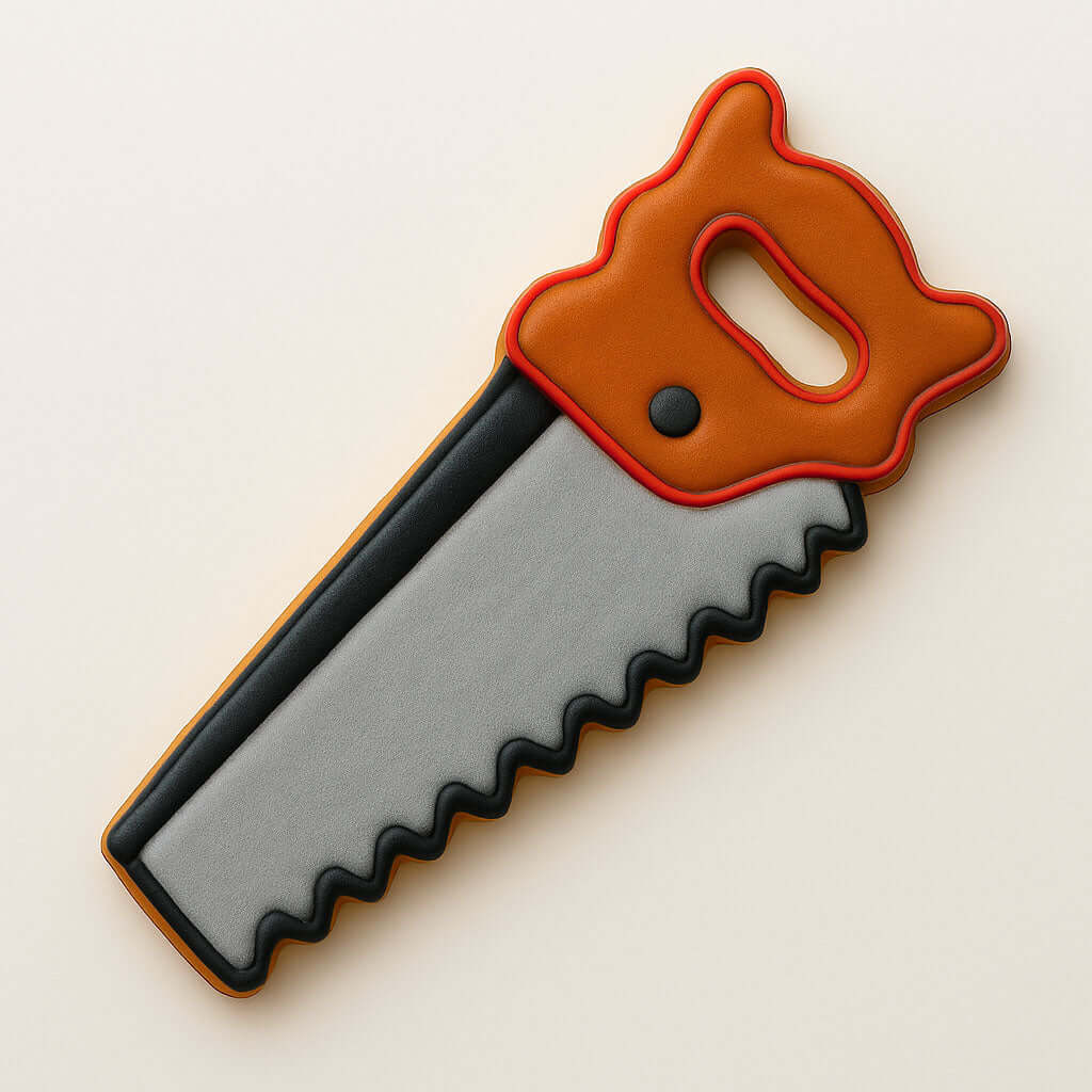 5.5 inch Hand Saw Metal Cookie Cutter shaped like a classic hand saw, made of food-safe tinplate steel.