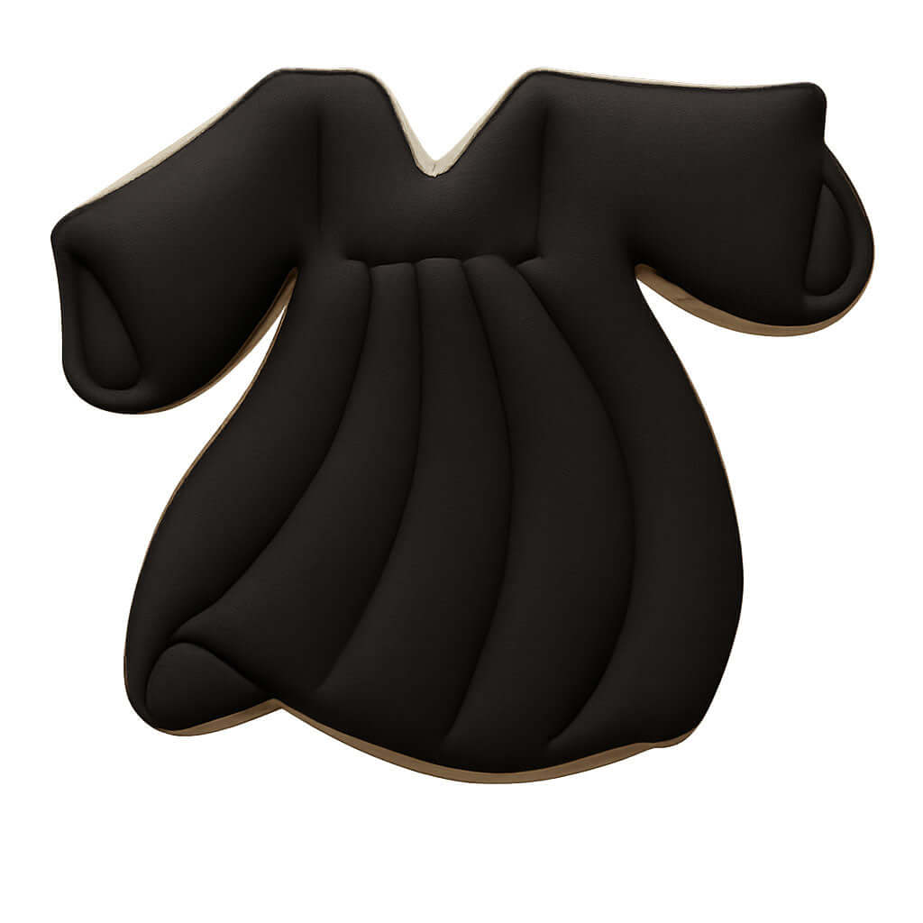 4.5 inch Graduation Gown Metal Cookie Cutter shaped like a black graduation gown for themed baking.