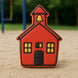 4 inch School House Metal Cookie Cutter in red, shaped like a classic schoolhouse with a bell.