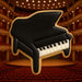Cookie shaped like a grand piano in an auditorium setting from a 3.5 inch Baby Grand Piano Metal Cookie Cutter