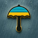 Cookie-shaped umbrella with blue and yellow stripes on a textured gray background from a 3 inch Umbrella Metal Cookie Cutter