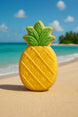 Pineapple-shaped cookie on a sandy beach with ocean and sky in the background from a 5 inch Pineapple Metal Cookie Cutter