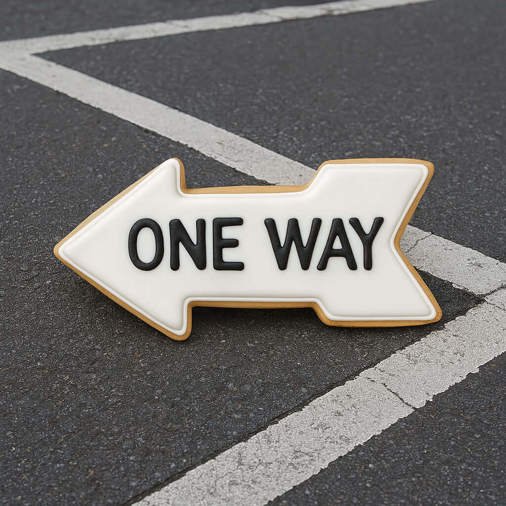 One way sign on a road with white lines from a 5 inch Arrow Metal Cookie Cutter
