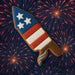 Cookie shaped like a bottle rocket with stars and stripes against a fireworks background from a 5 inch Bottle Rocket Fireworks Metal Cookie Cutter