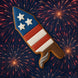 Cookie shaped like a bottle rocket with stars and stripes against a fireworks background from a 5 inch Bottle Rocket Fireworks Metal Cookie Cutter