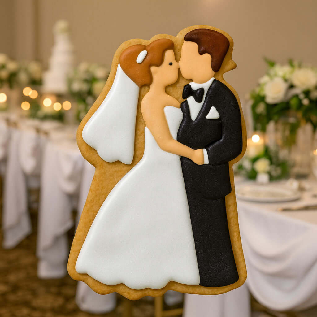 4 inch Bride and Groom Metal Cookie Cutter for wedding celebrations and baking.