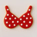 Red polka dot cookie shaped like a bikini top on a white background from a4 inch Bikini Top Bra Metal Cookie Cutter