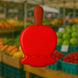 Red candy apple-shaped object in a grocery store setting from a 4 inch Candy Carmel Apple Metal Cookie Cutter