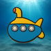 Cartoon-style blue and yellow submarine on a blue underwater background from a 4 inch Submarine Metal Cookie Cutter