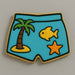 Cookie with blue shorts design featuring a palm tree, fish, and starfish on a gray background from a 3.5 inch Shorts Metal Cookie Cutter