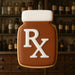 Cookie shaped like a mason jar with an 'RX' symbol against a backdrop of bottles for a 3.75 inch Pill Bottle Metal Cookie Cutter