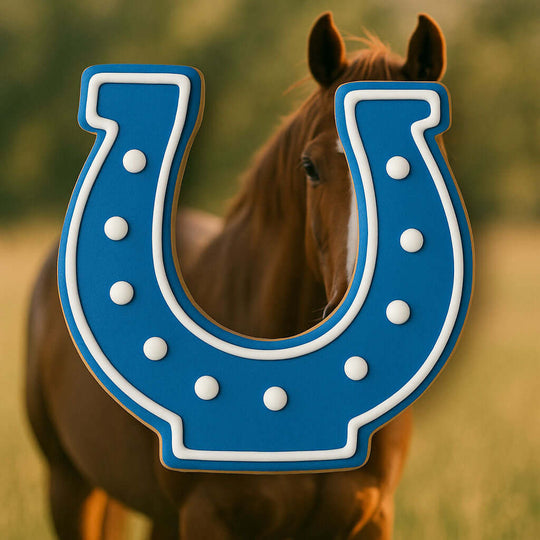 Decorated cookie from a 4 inch Horseshoe Metal Cookie Cutter