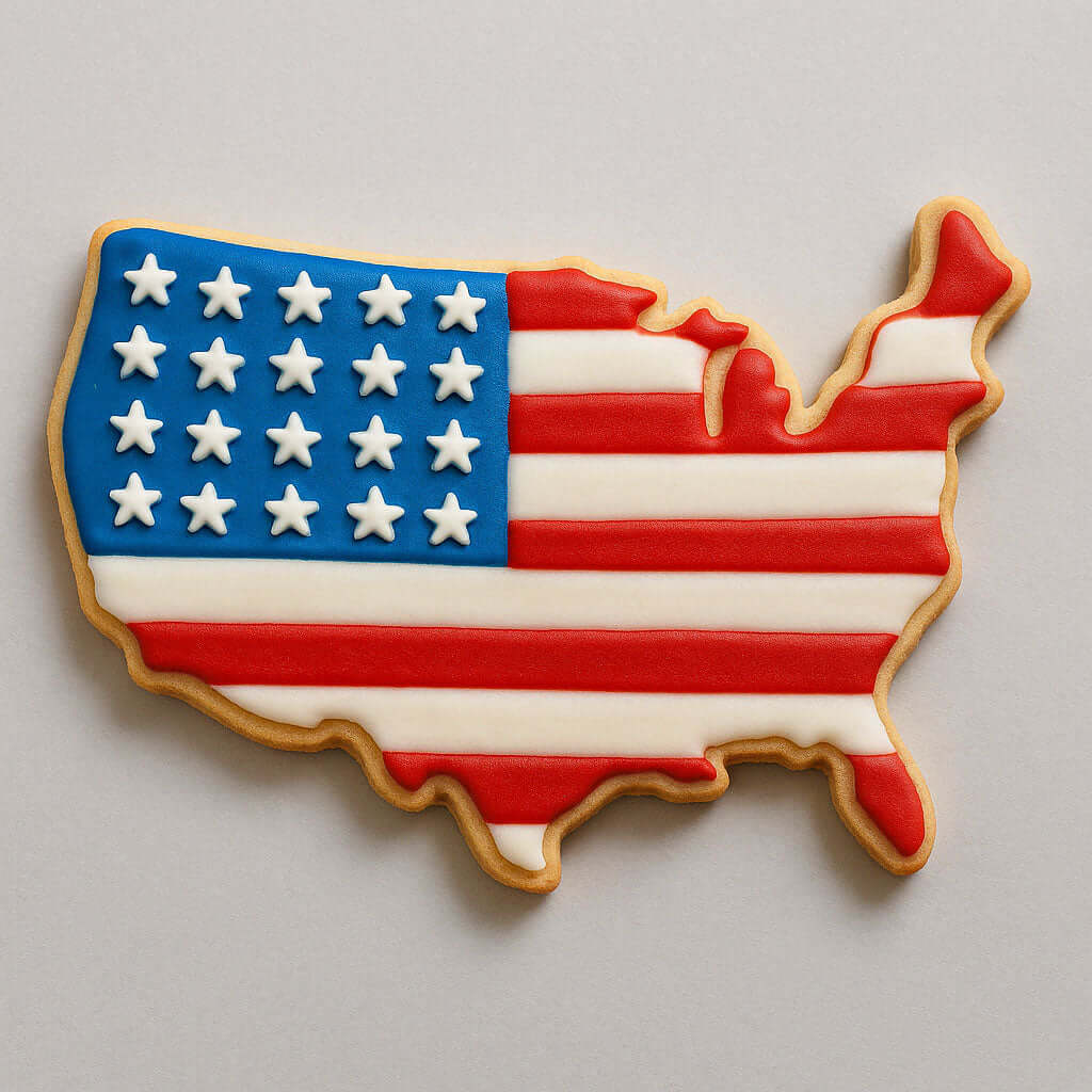 4.5 inch Map of the USA Metal Cookie Cutter Cookie in red white and blue