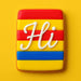Cookie with colorful stripes and 'Hi' text on a yellow background from a 2 inch X 1.125 inch Rectangle Biscuit Metal Cookie Cutter