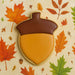 Acorn-shaped cookie with autumn leaf pattern from a 4 inch Acorn Metal Cookie Cutter