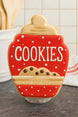 Cookie-shaped cookie jar with 'COOKIES' text on a kitchen counter from a 4 inch Cookie Jar Metal Cookie Cutter
