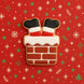 Cookie-shaped like a fireplace with Santa feet ears on a red background with Christmas patterns 2 inch Mini Santa Feet in Chimney Metal Cookie Cutter