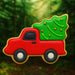 Red toy truck with a green Christmas tree on a forest background from a 2.5 inch Mini Truck with Tree Metal Cookie Cutter