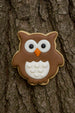 Owl-shaped cookie on a tree trunk from a 1.75 inch Mini Owl Metal Cookie Cutter