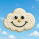 Cloud-shaped cookie with a face on a blue sky background from a 2 inch Mini Cloud Metal Cookie Cutter