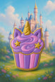 Unicorn-themed cupcake with a castle in the background from a 1.75 inch Mini Unicorn Cupcake Metal Cookie Cutter