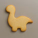 4 inch Brontosaurus Metal Cookie Cutter cookie shaped like a dinosaur on a gray background.