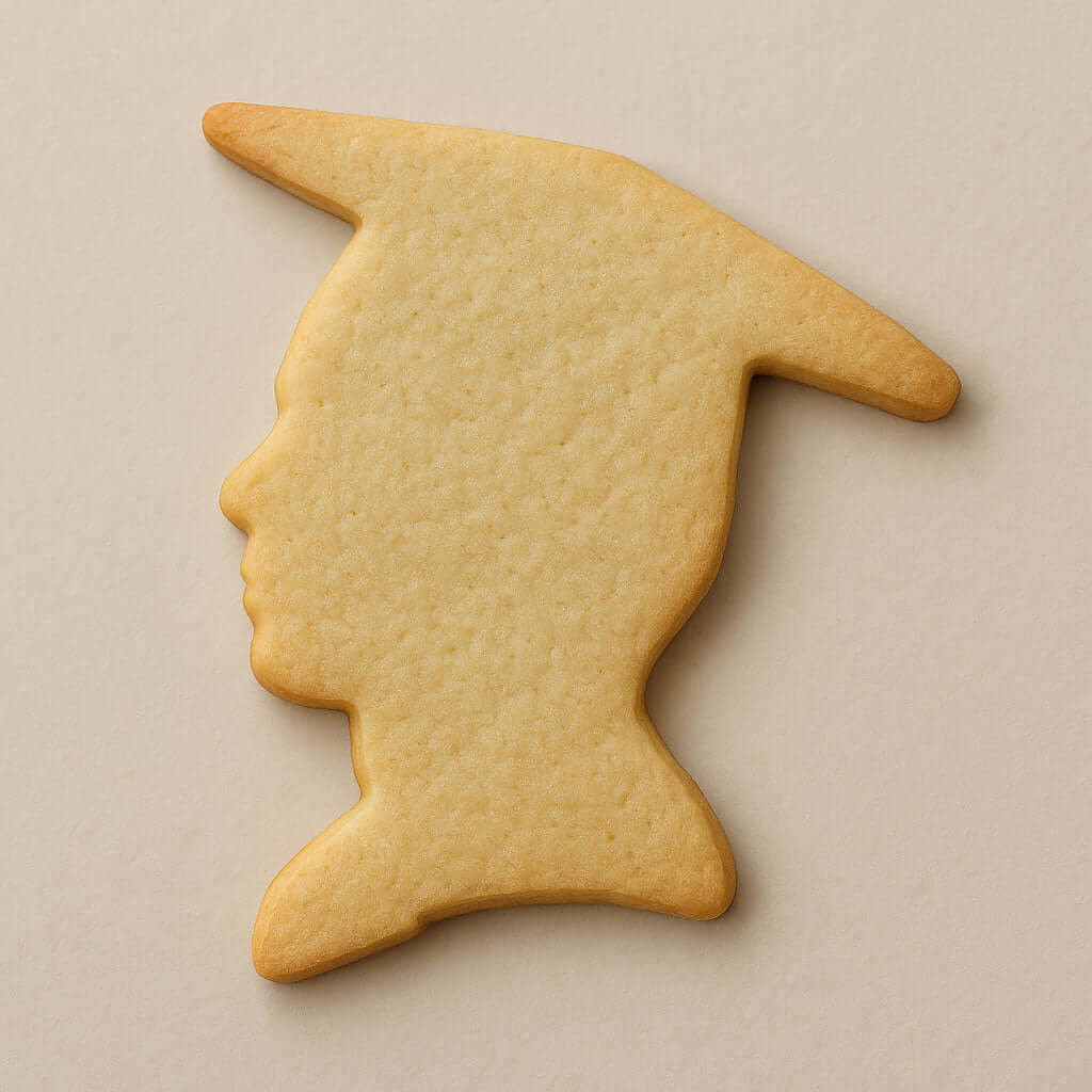 4.25 inch Graduation Boy Metal Cookie Cutter shaped cookie silhouette on a neutral background.