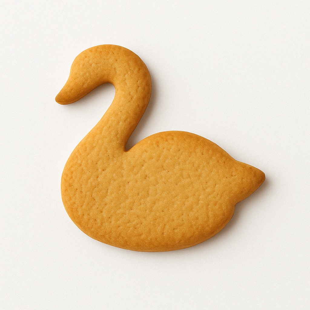 Swan-shaped cookie on a white background for a 4 inch Swan Metal Cookie Cutter