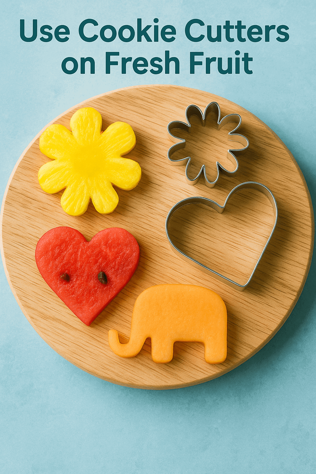 Beyond the Oven Why Cookie Cutters Still Shine in Summer with fruit shapes on a wooden board.