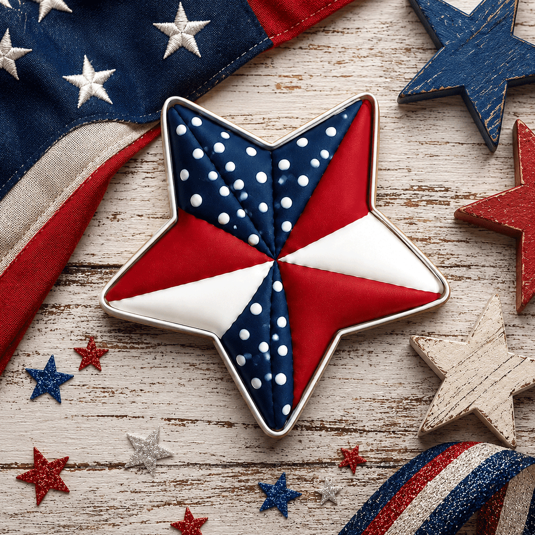 Decorated star cookie for patriotic parties from a 1.75 inch Star Metal Cookie Cutter