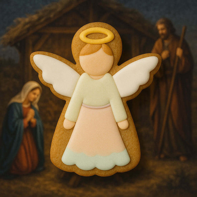 3 inch Angel Metal Cookie Cutter shaped cookie with angel design, ideal for festive baking.