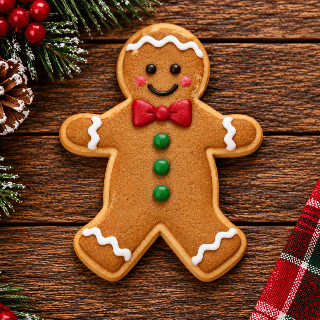 Gingerbread man decorated cookie from 5 inch Gingerbread Boy Metal Cookie Cutter