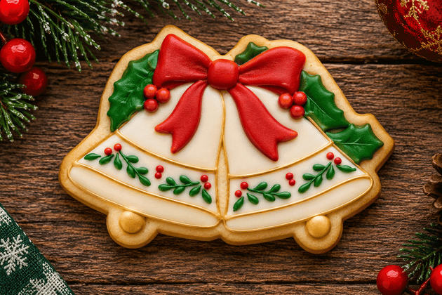 Decorated cookie from a 3.75 inch Double Bells Metal Cookie Cutter