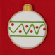 4 inch Christmas Ornament Metal Cookie Cutter shaped cookie decorated with green and red icing on a red background.